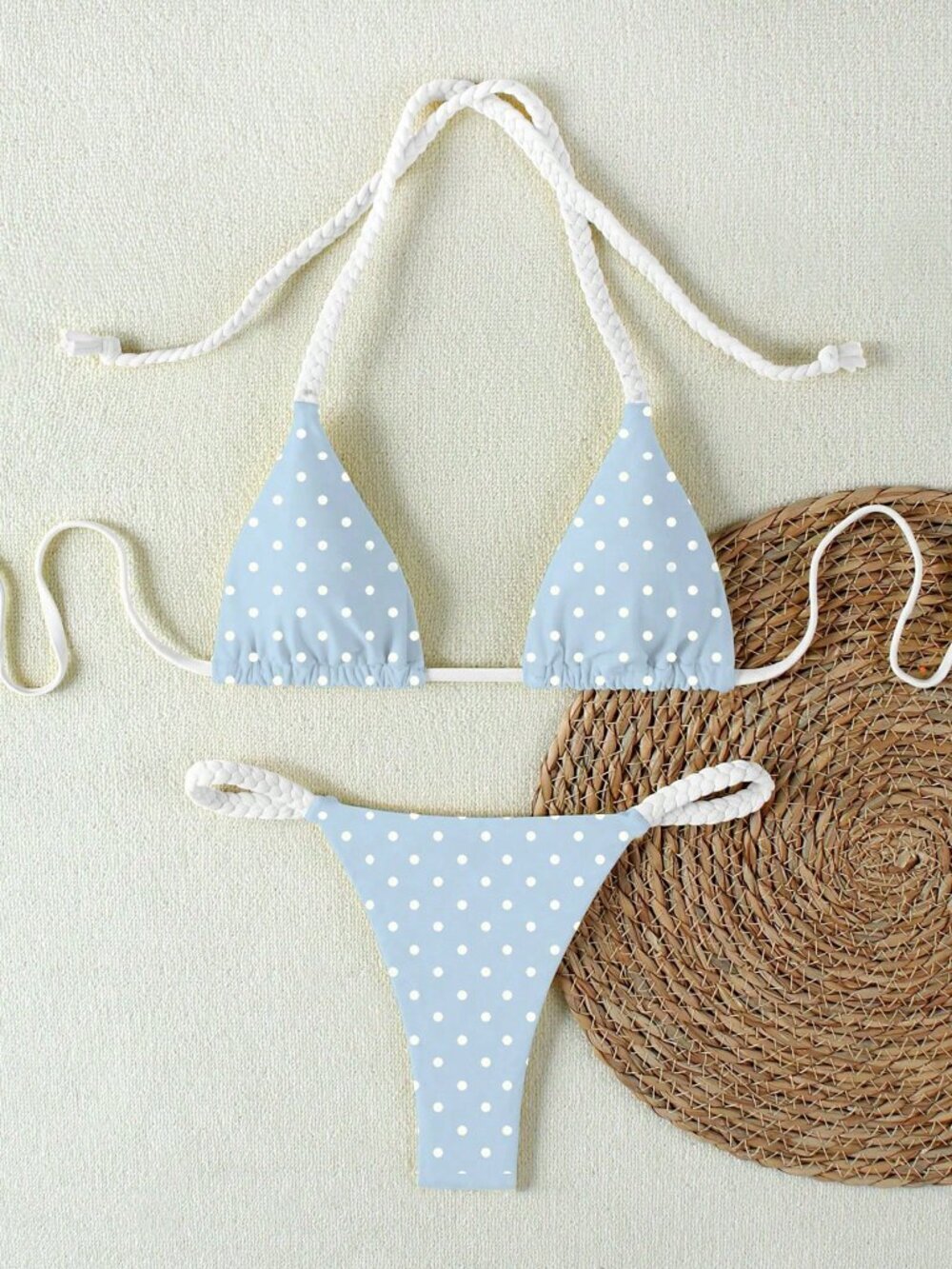 Multicolor Casual Polka Dot Woven Strap Women's 2-Piece Bikini Beach - Picture 2 of 5